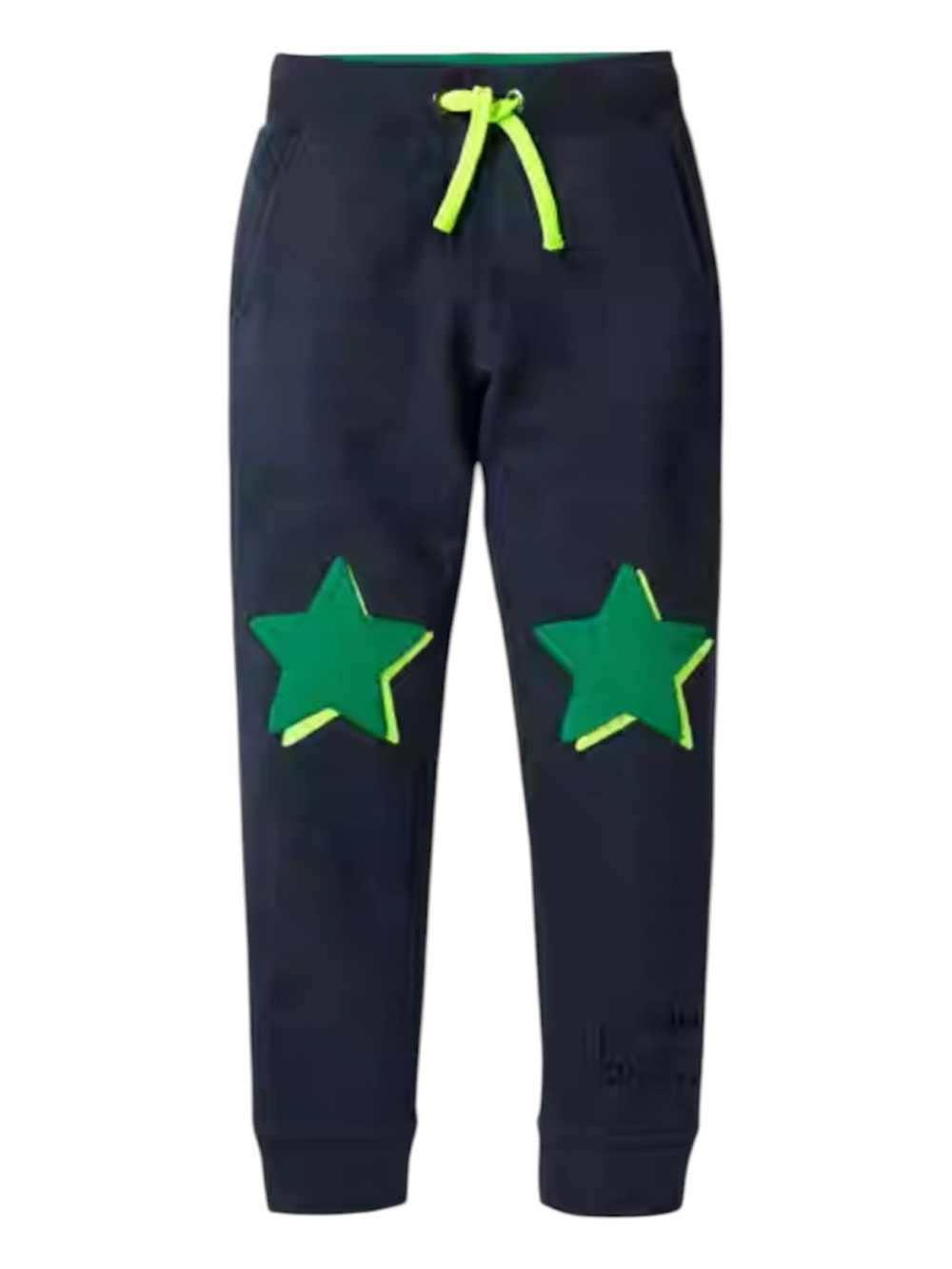 Mini Boden joggers bright green star-shaped knee navy blue